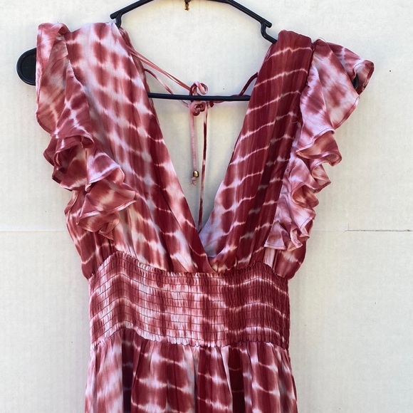 NWT Bluivy Womens small rust red bamboo tie dye plunge short sleeve maxi dress - Picture 5 of 10